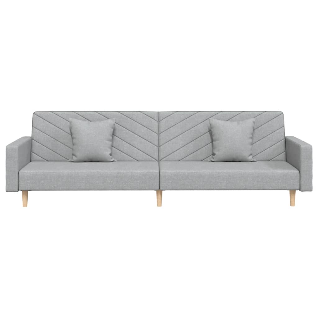 2-Seater Sofa Bed with Two Pillows Light Grey Fabric