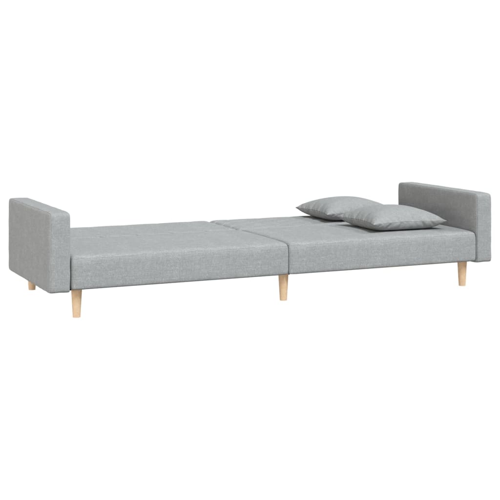 2-Seater Sofa Bed with Two Pillows Light Grey Fabric