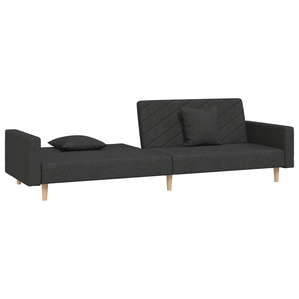 2-Seater Sofa Bed with Two Pillows Black Fabric