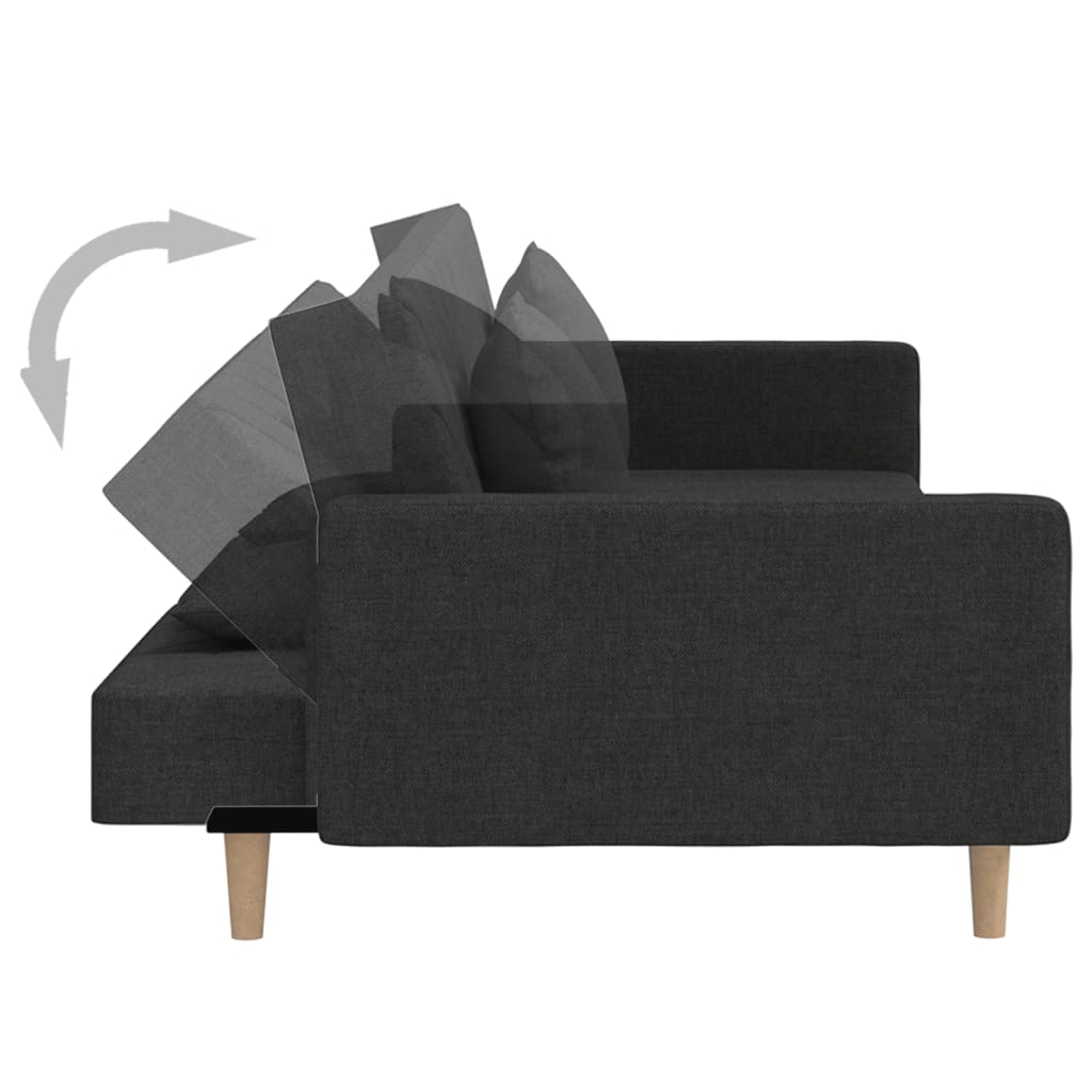 2-Seater Sofa Bed with Two Pillows Black Fabric