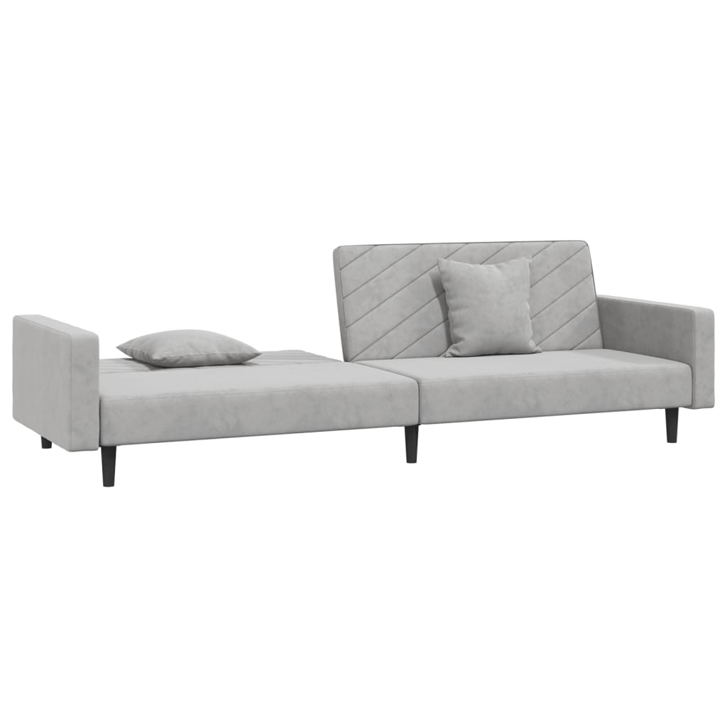 2-Seater Sofa Bed with Two Pillows Light Grey Velvet