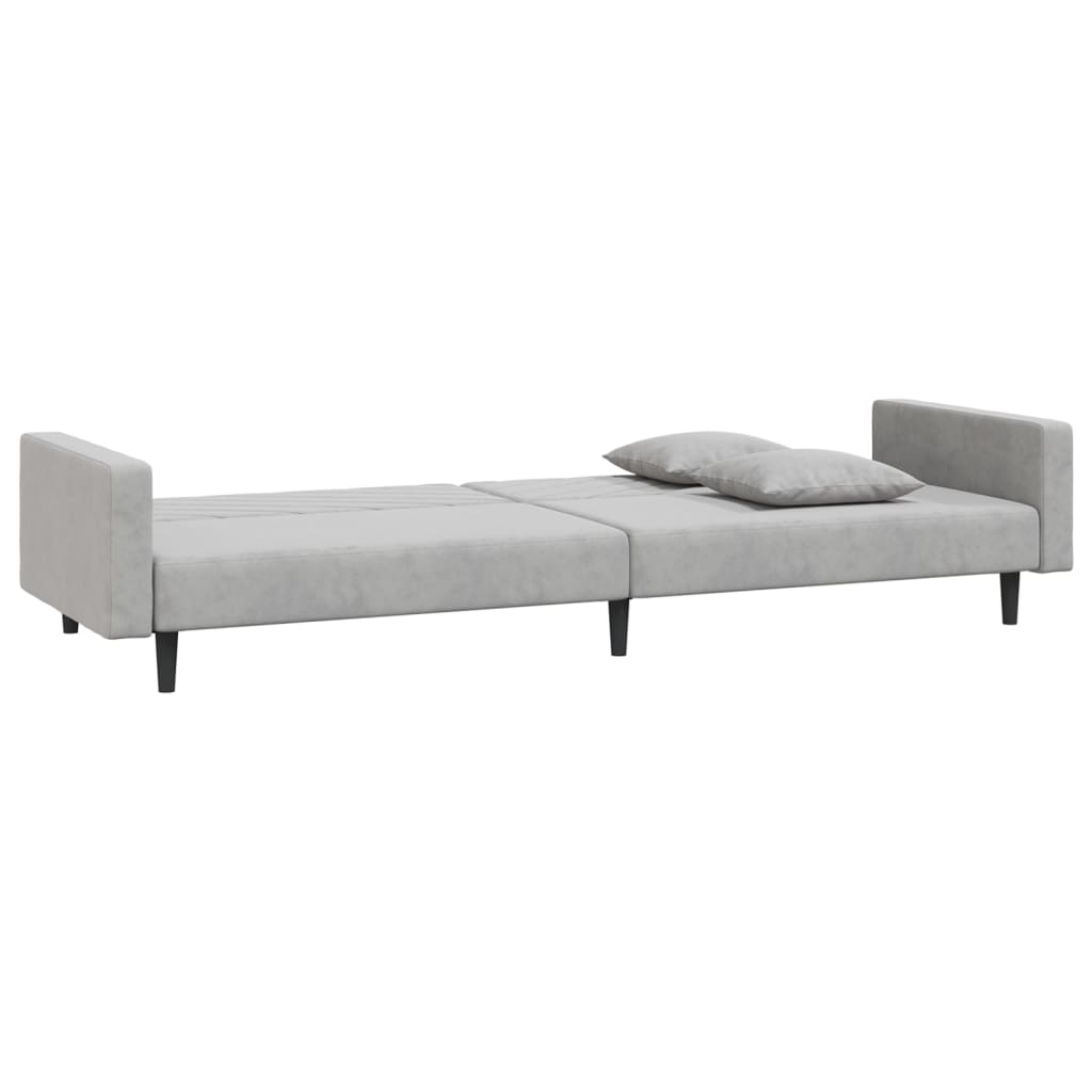 2-Seater Sofa Bed with Two Pillows Light Grey Velvet