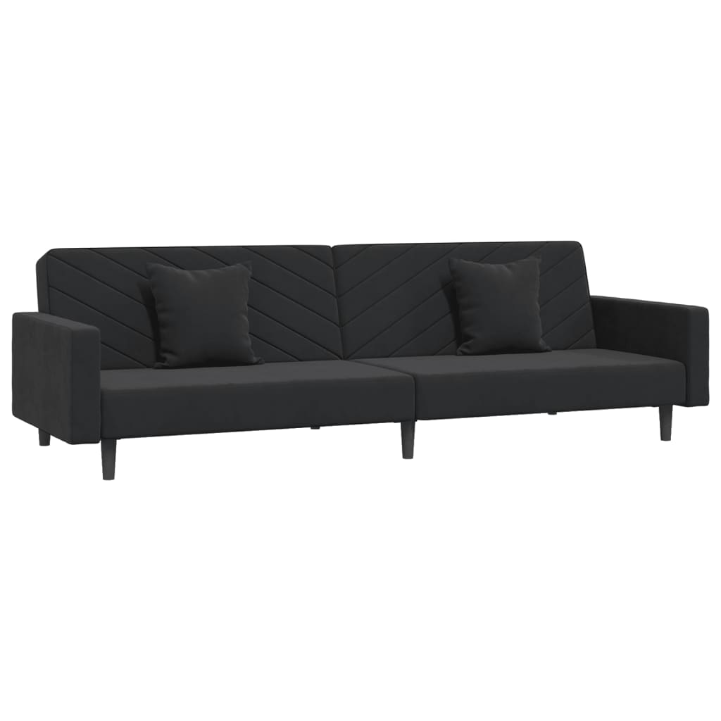 2-Seater Sofa Bed with Two Pillows Black Velvet