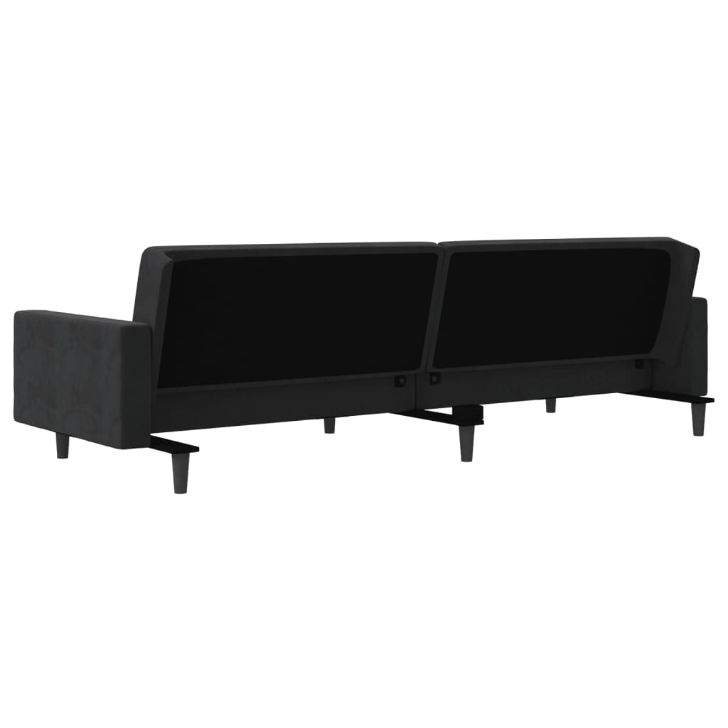 2-Seater Sofa Bed with Two Pillows Black Velvet