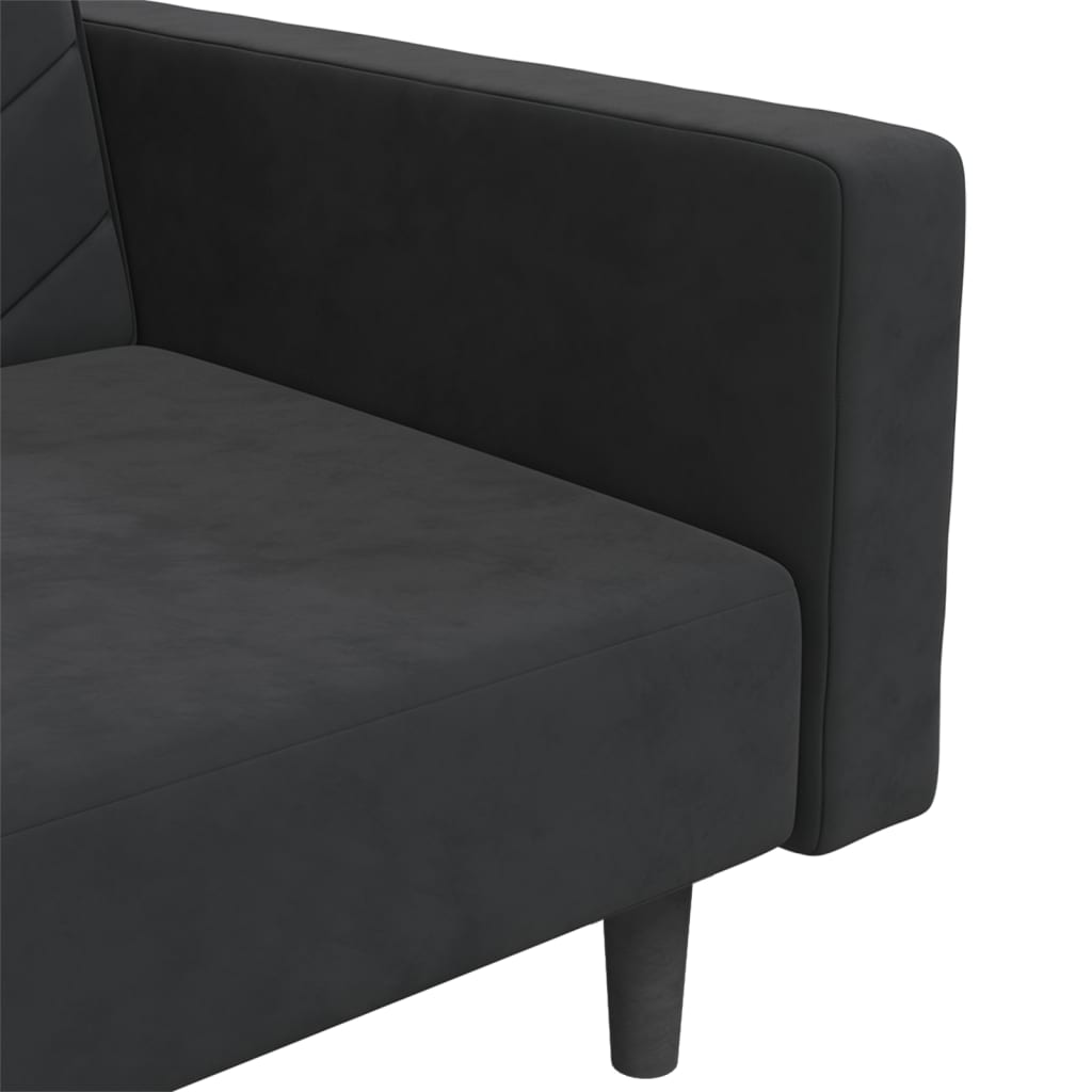 2-Seater Sofa Bed with Two Pillows Black Velvet