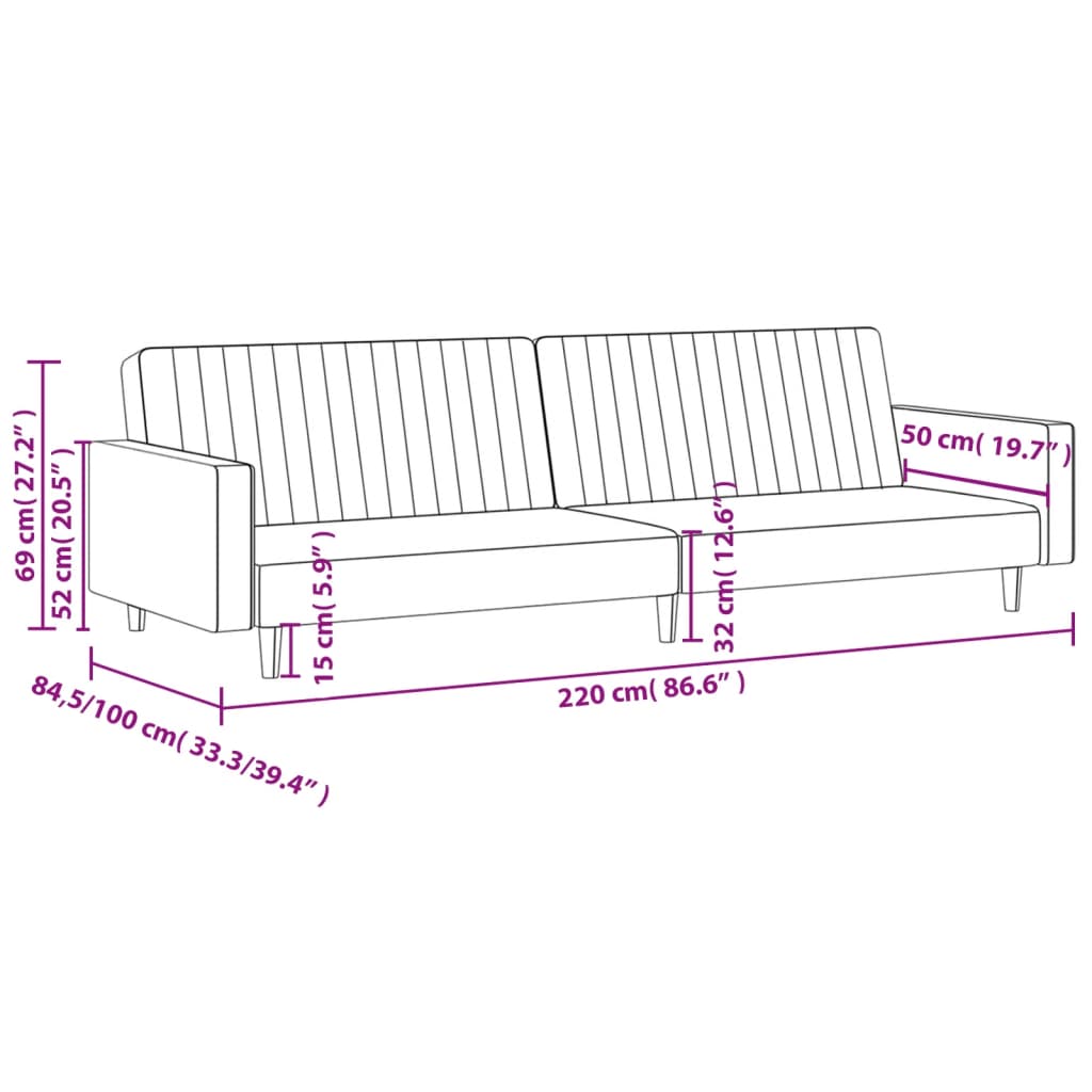 2-Seater Sofa Bed Light Grey Velvet