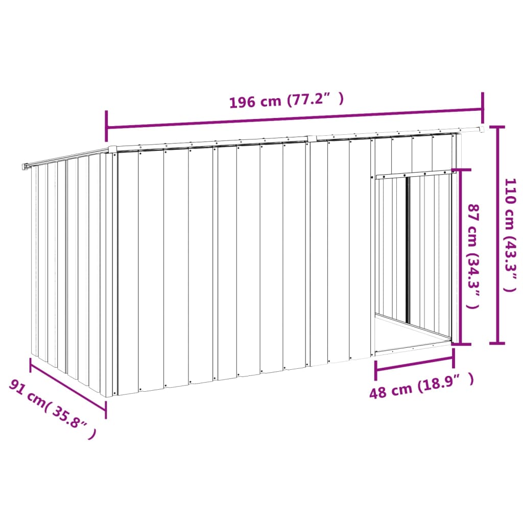 Dog House with Roof Anthracite 196x91x110 cm Galvanised Steel