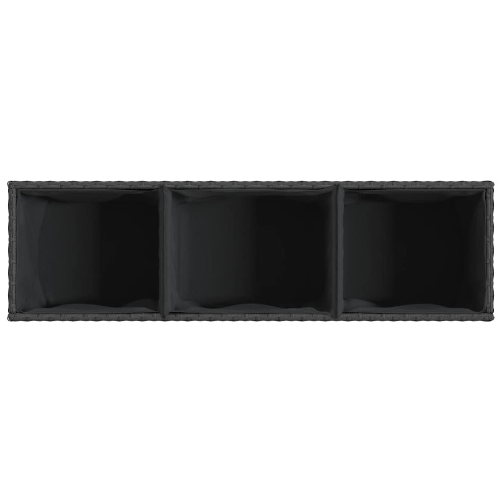 Garden Planter with 3 Pots Black 105x30x32 cm Poly Rattan