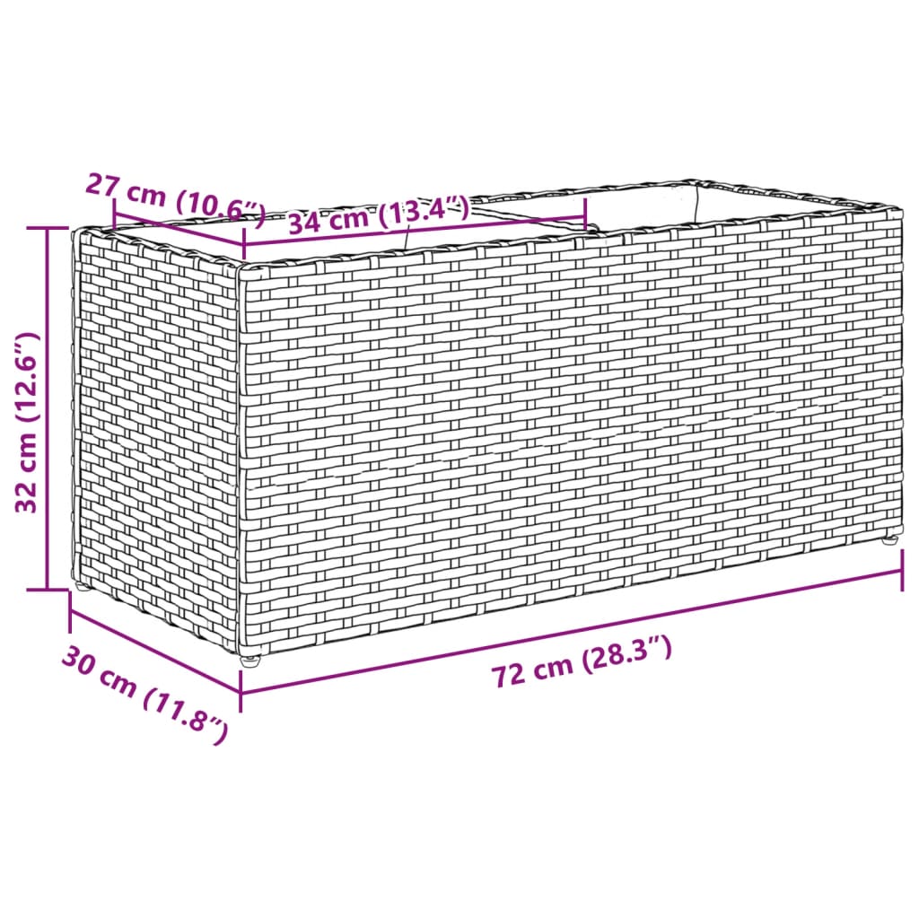 Garden Planter with 2 Pots Grey 72x30x32 cm Poly Rattan
