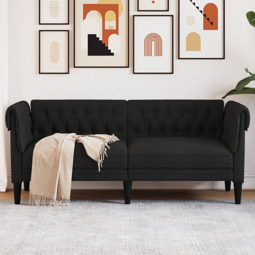 Chesterfield Sofa 2-Seater Black Fabric