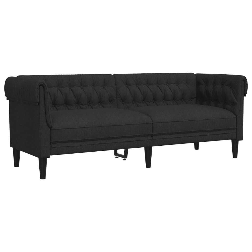 Chesterfield Sofa 3-Seater Black Fabric