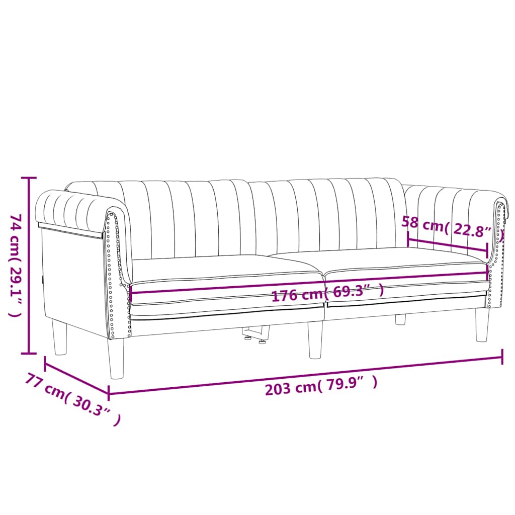 Sofa 3-Seater Black Velvet