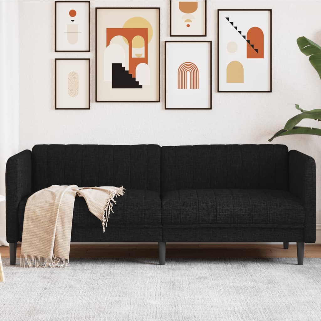 Sofa 3-Seater Black Fabric