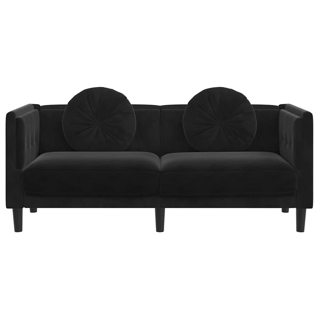 Sofa with Cushions 2-Seater Black Velvet