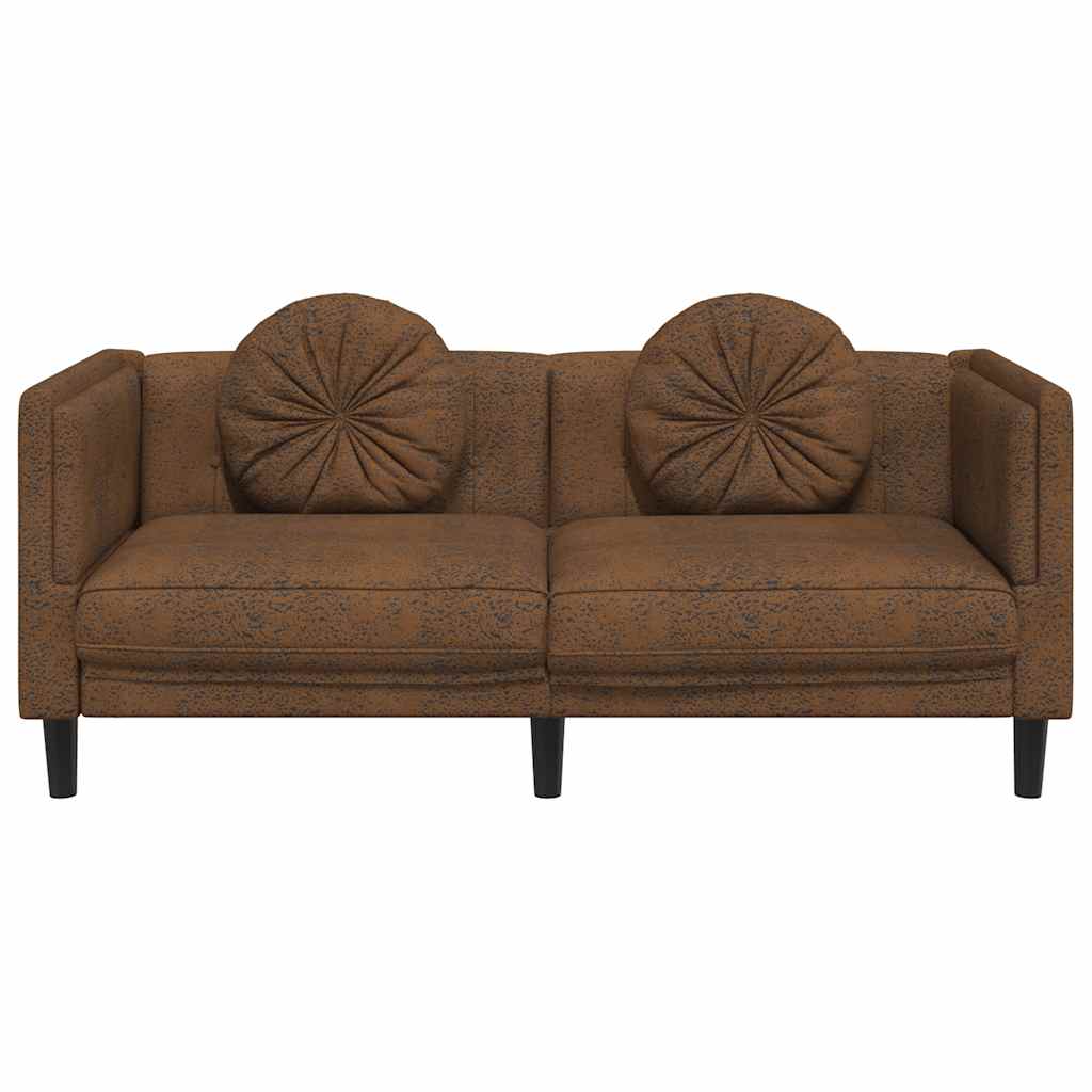 Sofa with Cushions 2-Seater Brown Faux Suede Leather