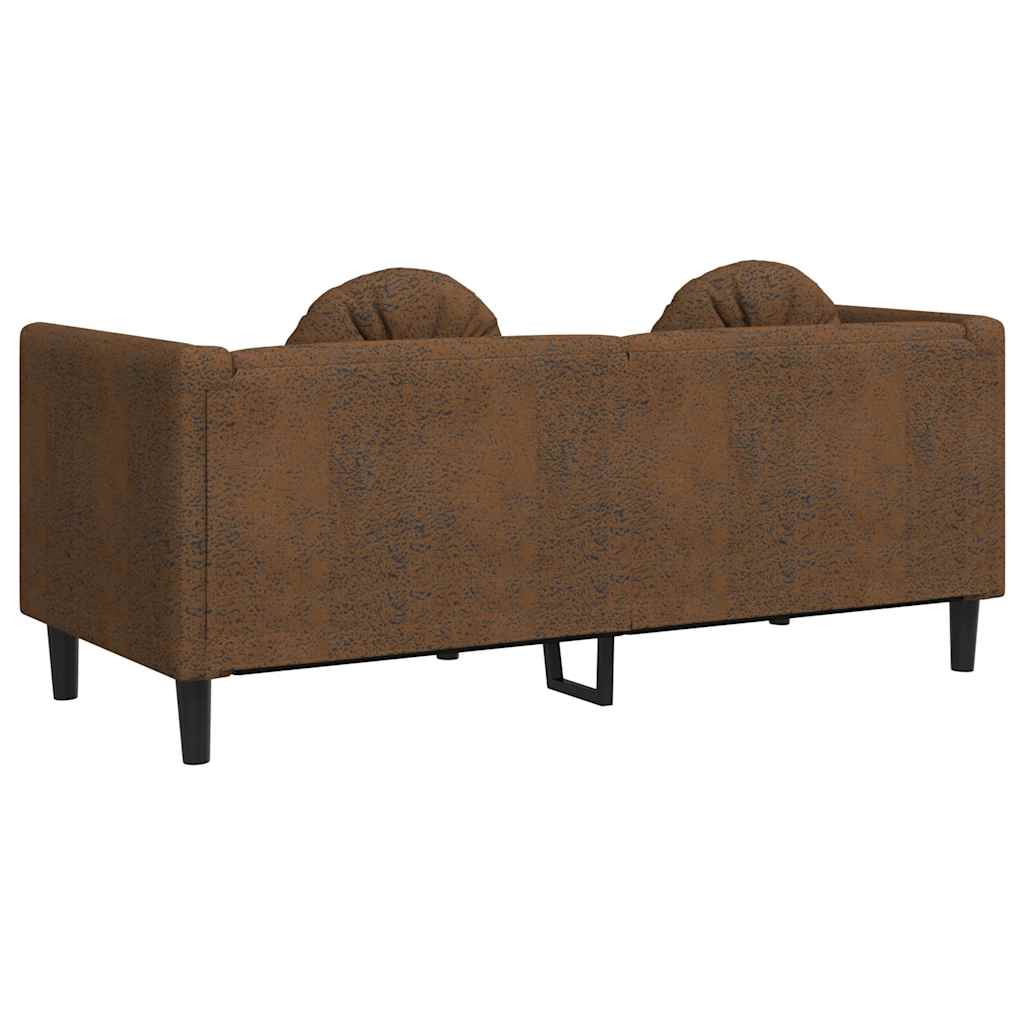Sofa with Cushions 2-Seater Brown Faux Suede Leather