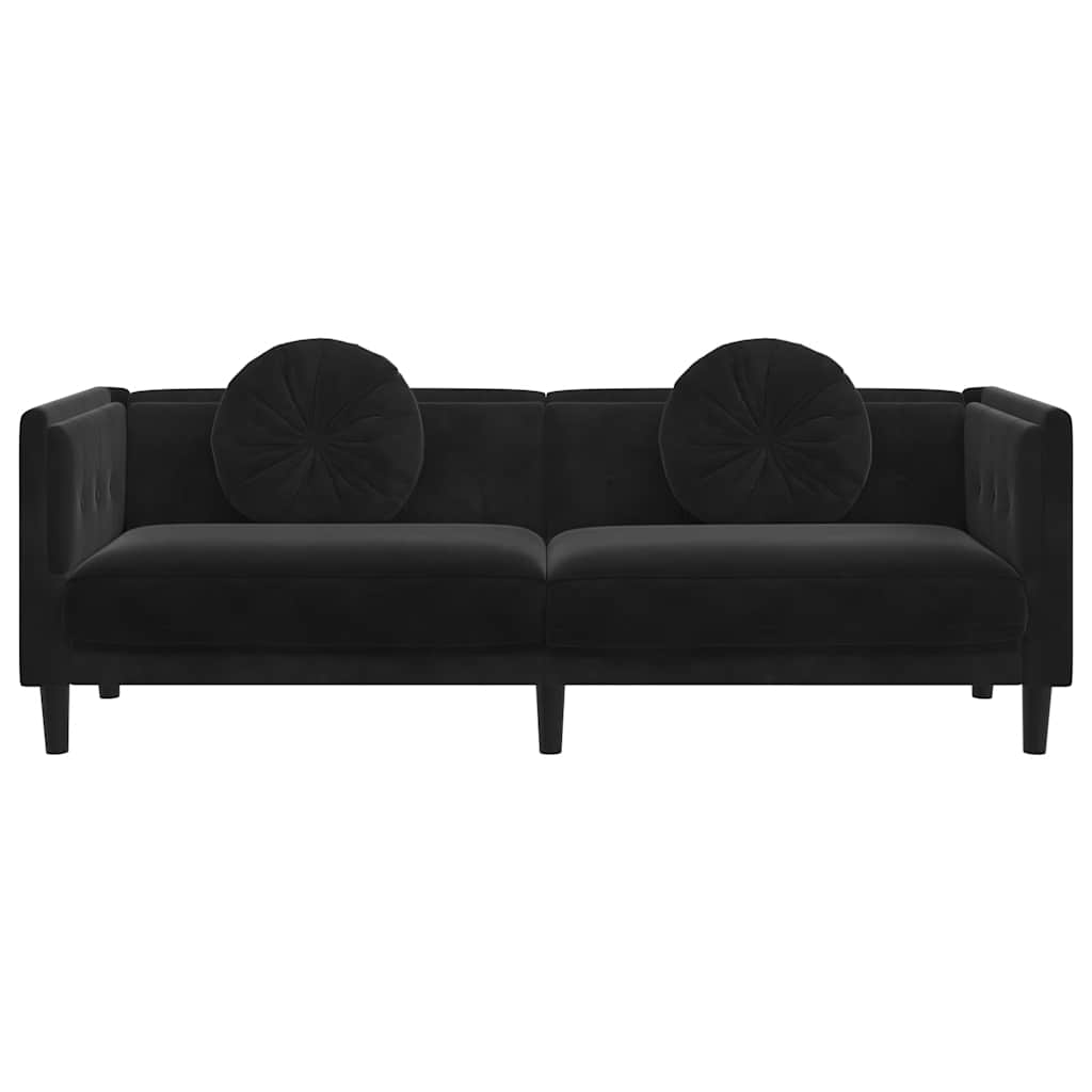 Sofa with Cushions 3-Seater Black Velvet