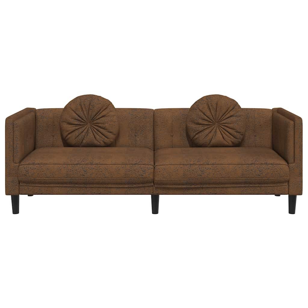 Sofa with Cushions 3-Seater Brown Faux Suede Leather