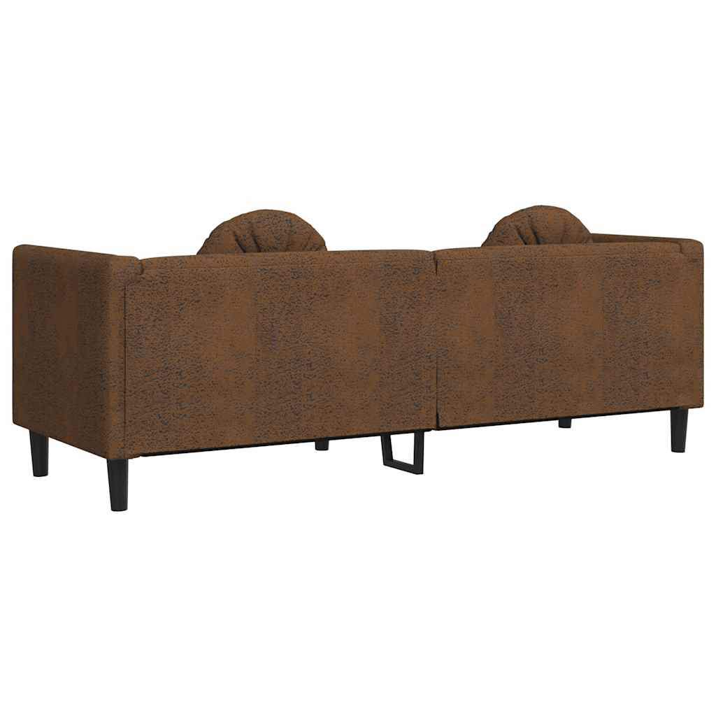 Sofa with Cushions 3-Seater Brown Faux Suede Leather