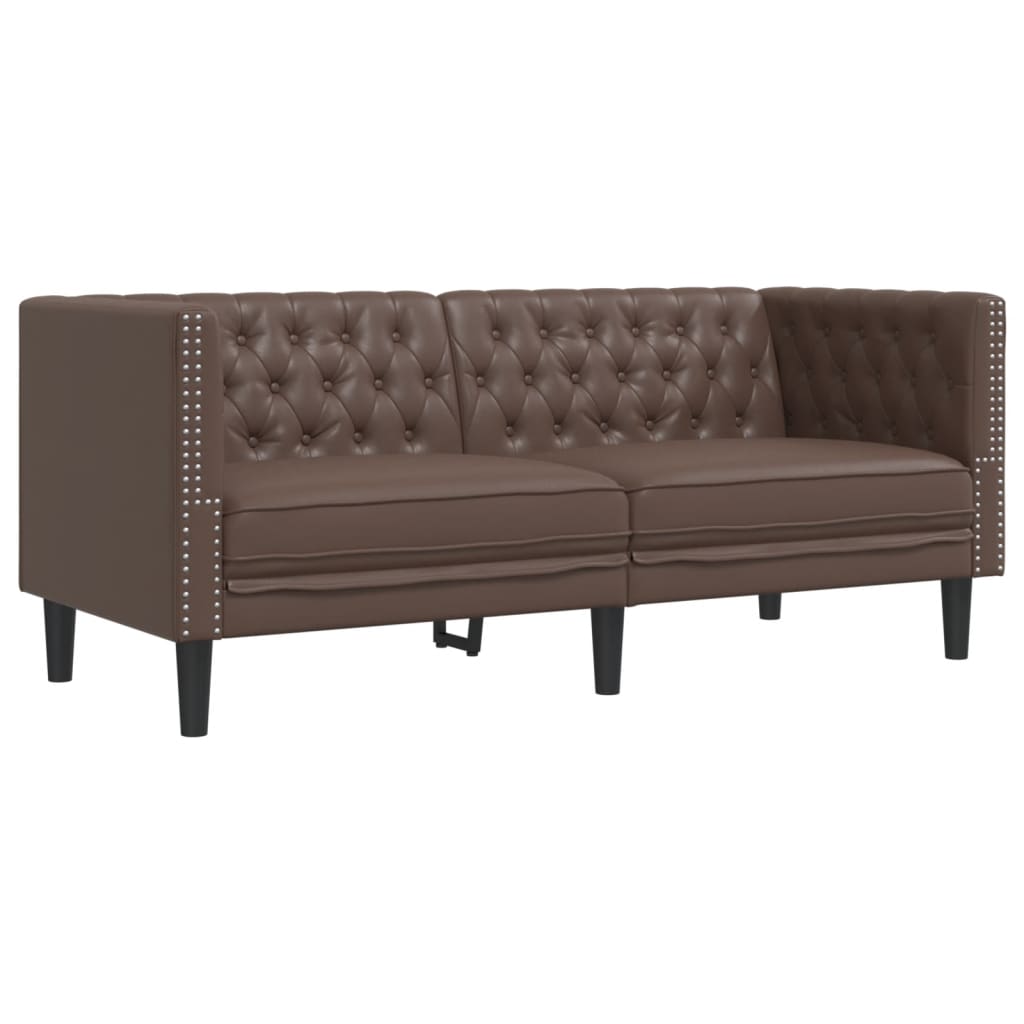 Chesterfield Sofa 2-Seater Brown Faux Leather
