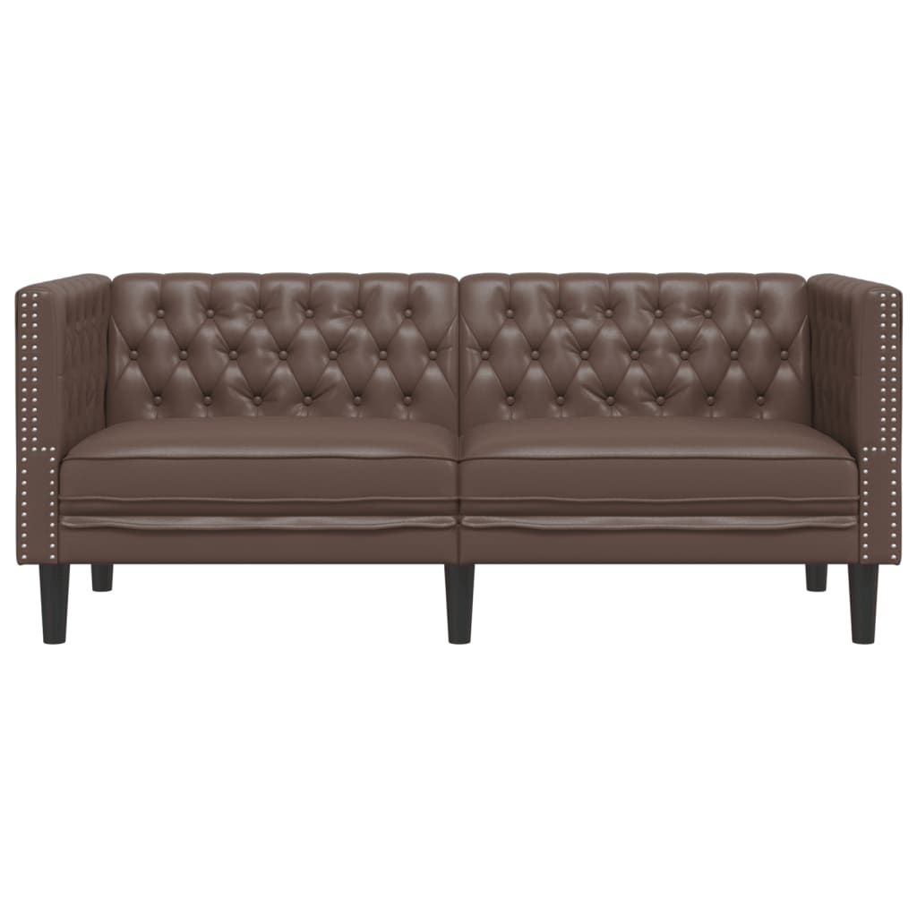 Chesterfield Sofa 2-Seater Brown Faux Leather