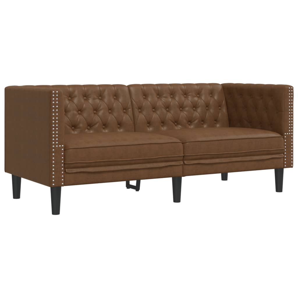 Chesterfield Sofa 2-Seater Brown Faux Suede Leather