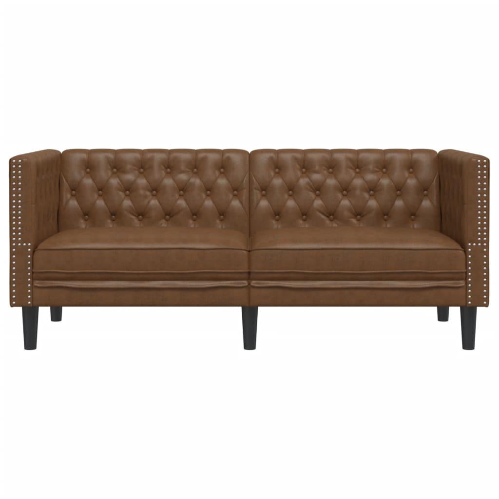 Chesterfield Sofa 2-Seater Brown Faux Suede Leather