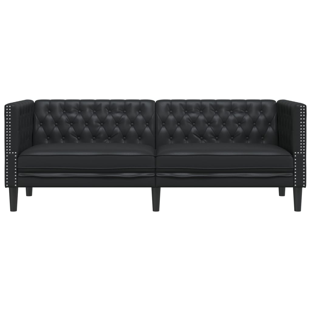 Chesterfield Sofa 3-Seater Black Faux Leather