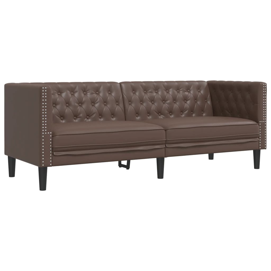 Chesterfield Sofa 3-Seater Brown Faux Leather