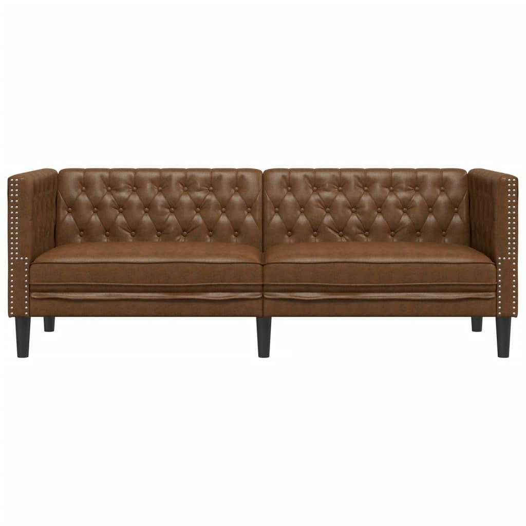 Chesterfield Sofa 3-Seater Brown Faux Suede Leather