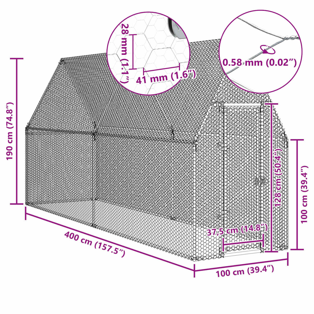 Chicken Cage Silver 400x100x190 cm Galvanised Steel
