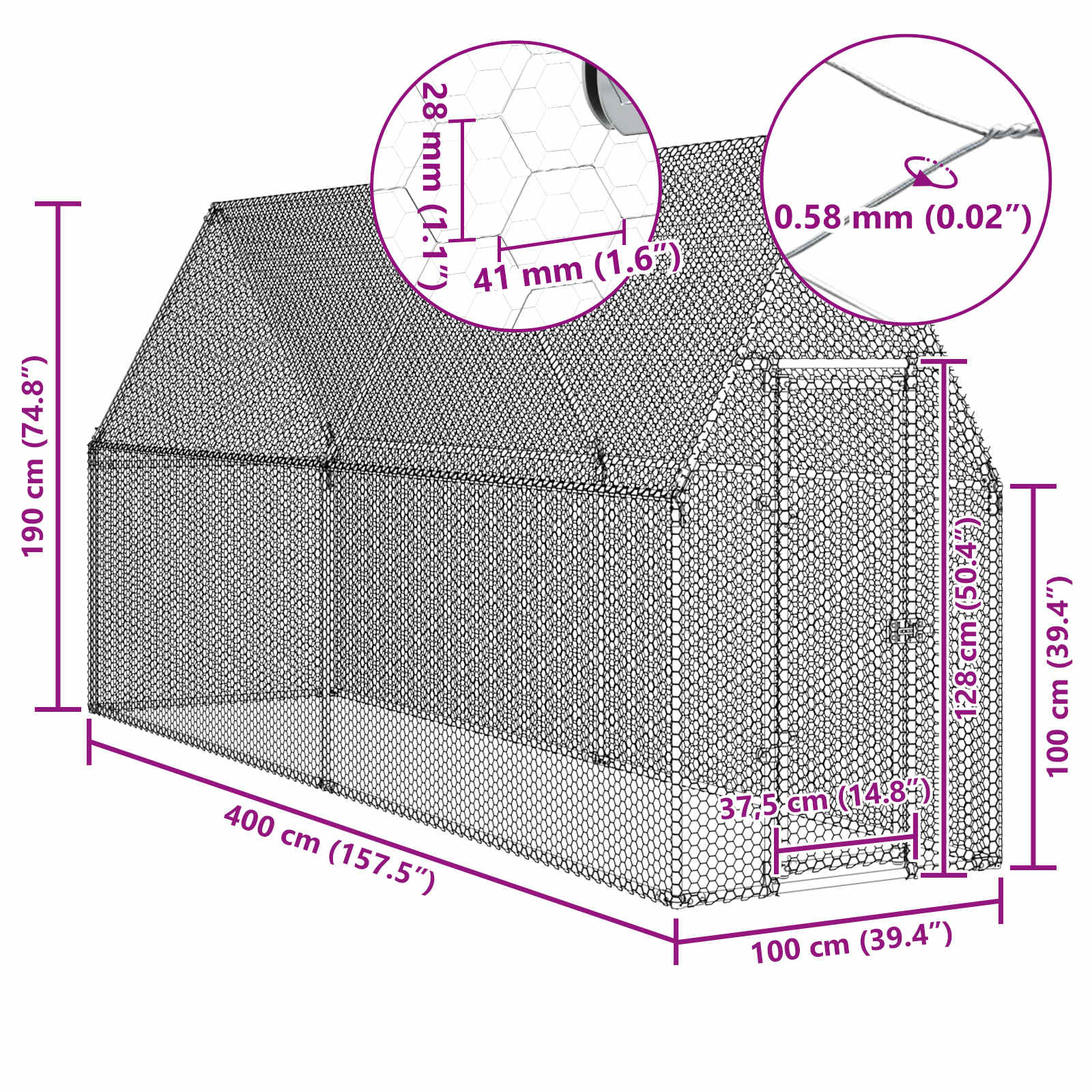 Chicken Cage Silver 400x100x190 cm Galvanised Steel