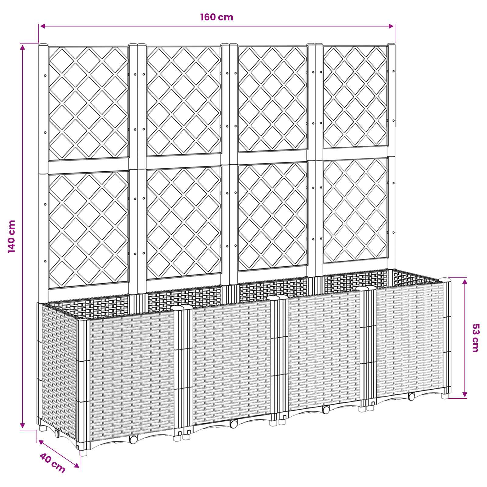 Garden Planter with Trellis Blue Grey 160x40x140 cm PP