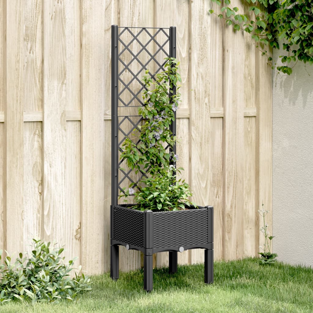 Garden Planter with Trellis Black 40x40x142 cm PP