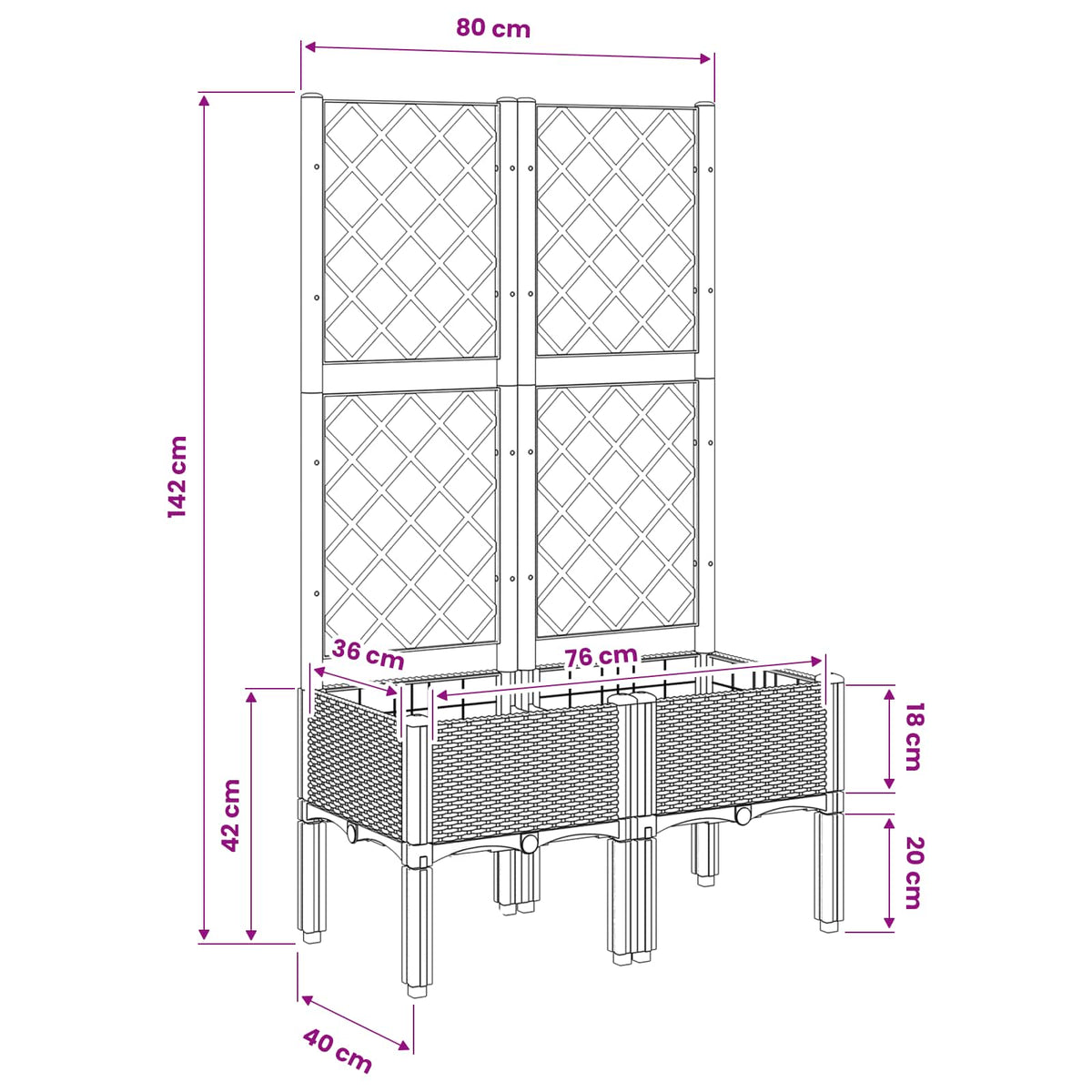 Garden Planter with Trellis Black 80x40x142 cm PP