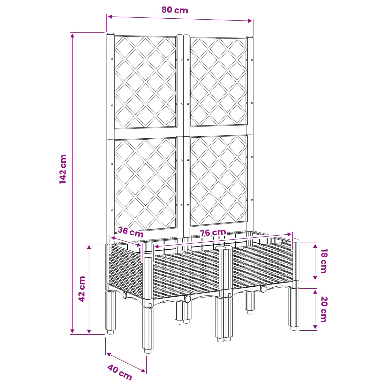 Garden Planter with Trellis Black 80x40x142 cm PP