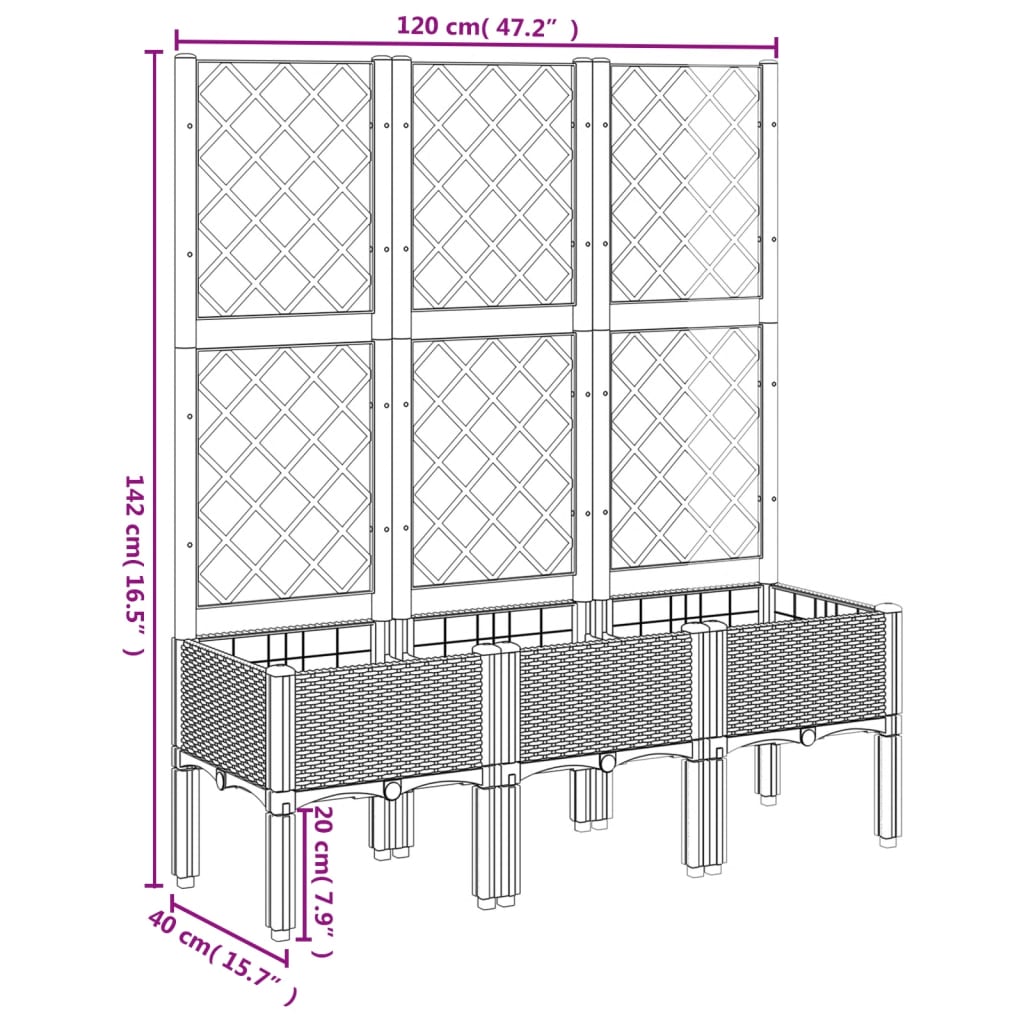 Garden Planter with Trellis Blue Grey 120x40x142 cm PP