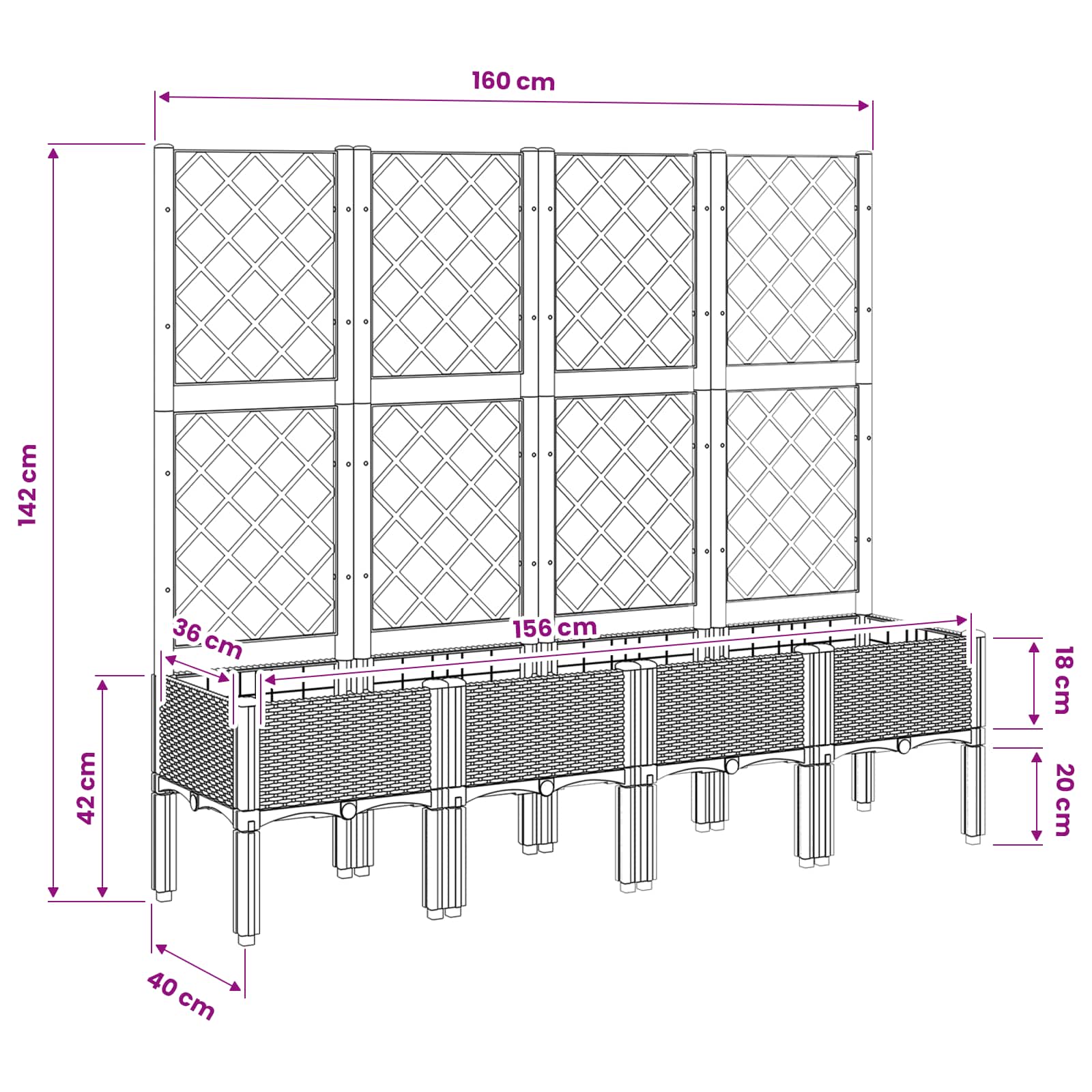Garden Planter with Trellis Blue Grey 160x40x142 cm PP