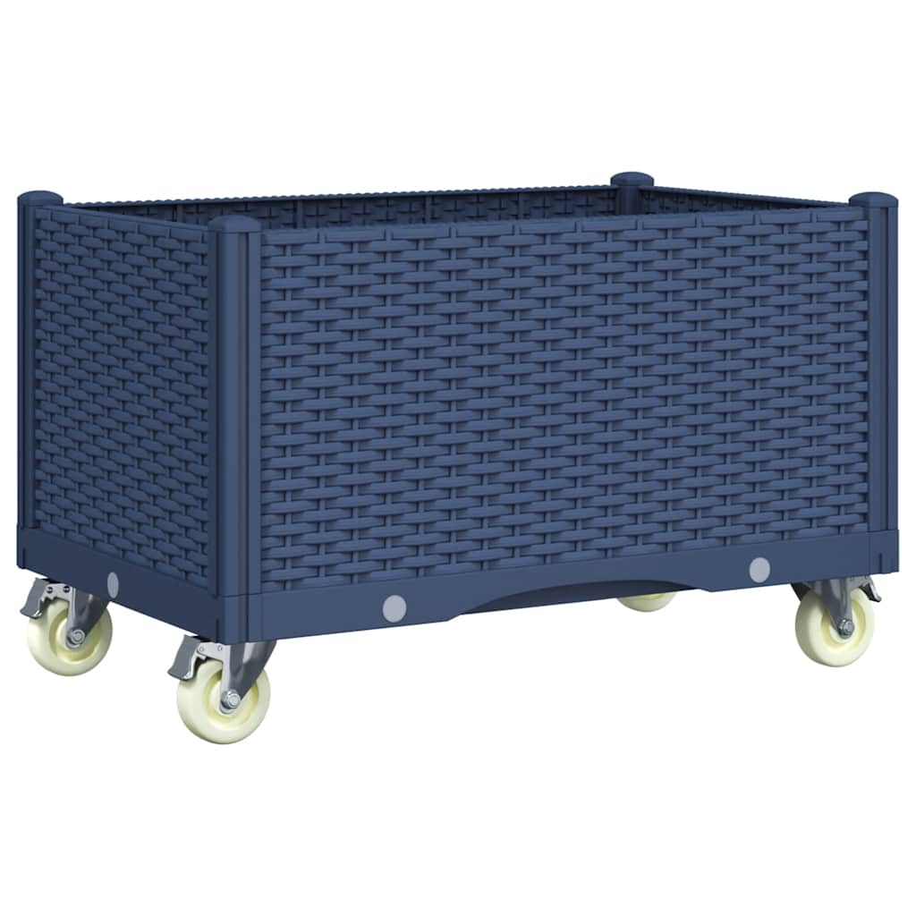 Garden Planter with Wheels Blue Grey 80x50x54 cm PP