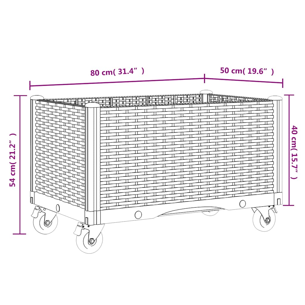 Garden Planter with Wheels Blue Grey 80x50x54 cm PP