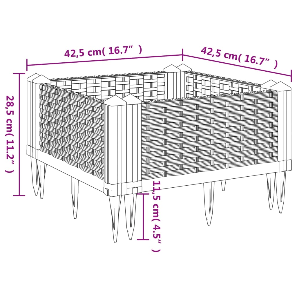 Garden Planter with Pegs Blue Grey 42.5x42.5x28.5 cm PP