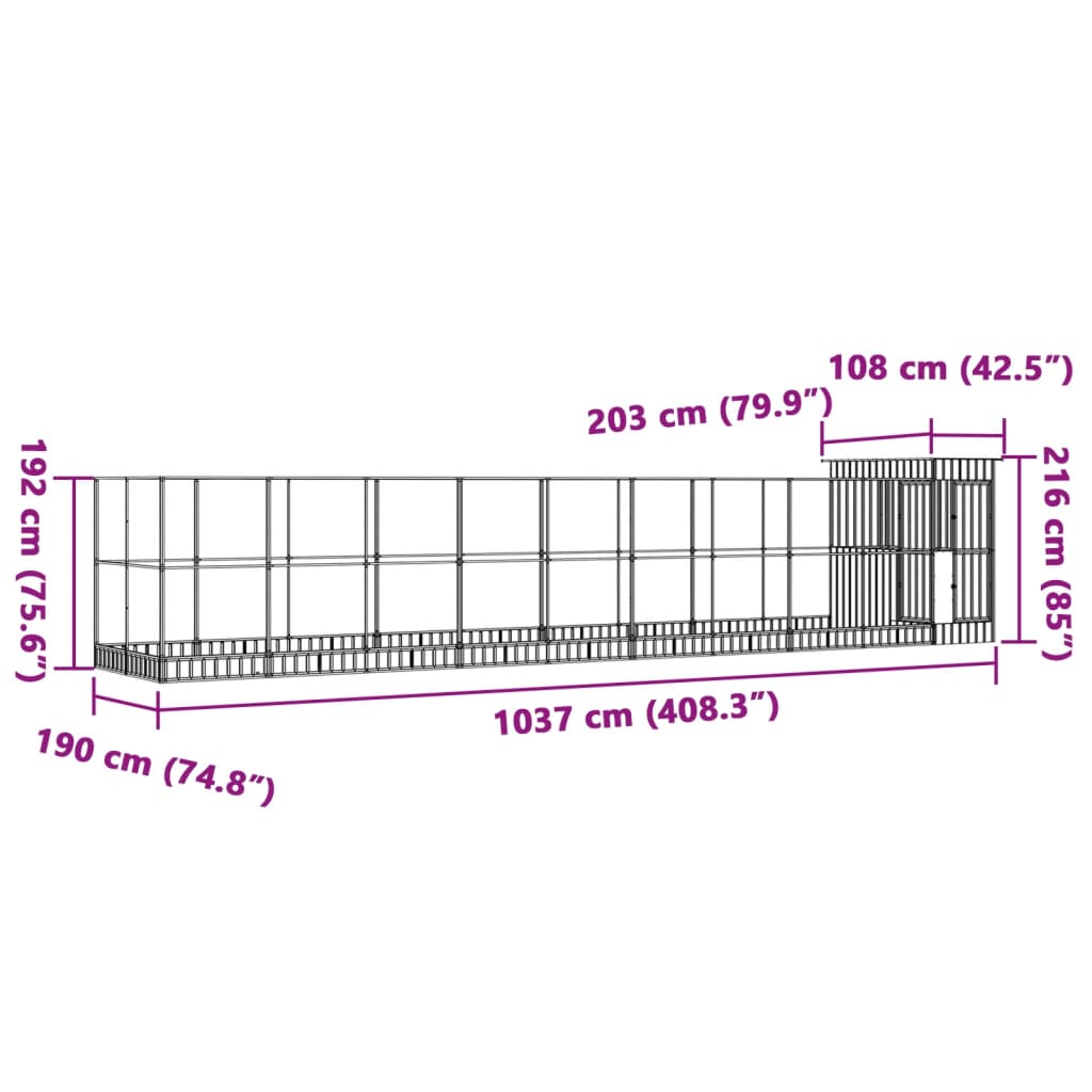 Aviary with Extension Silver 1037x203x216 cm Steel