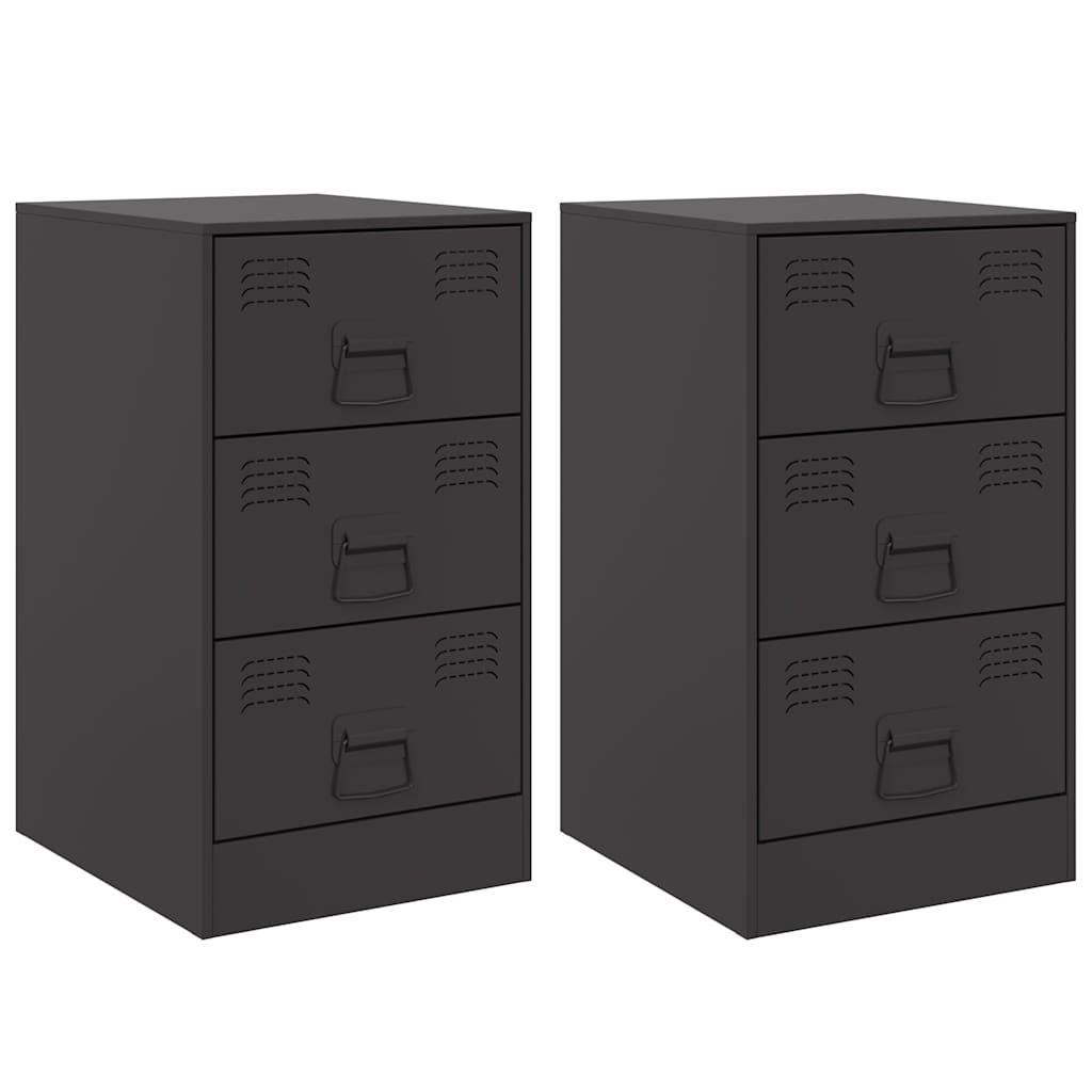 Bedside Cabinets 2pcs Black 34.5x39x62 cm Steel