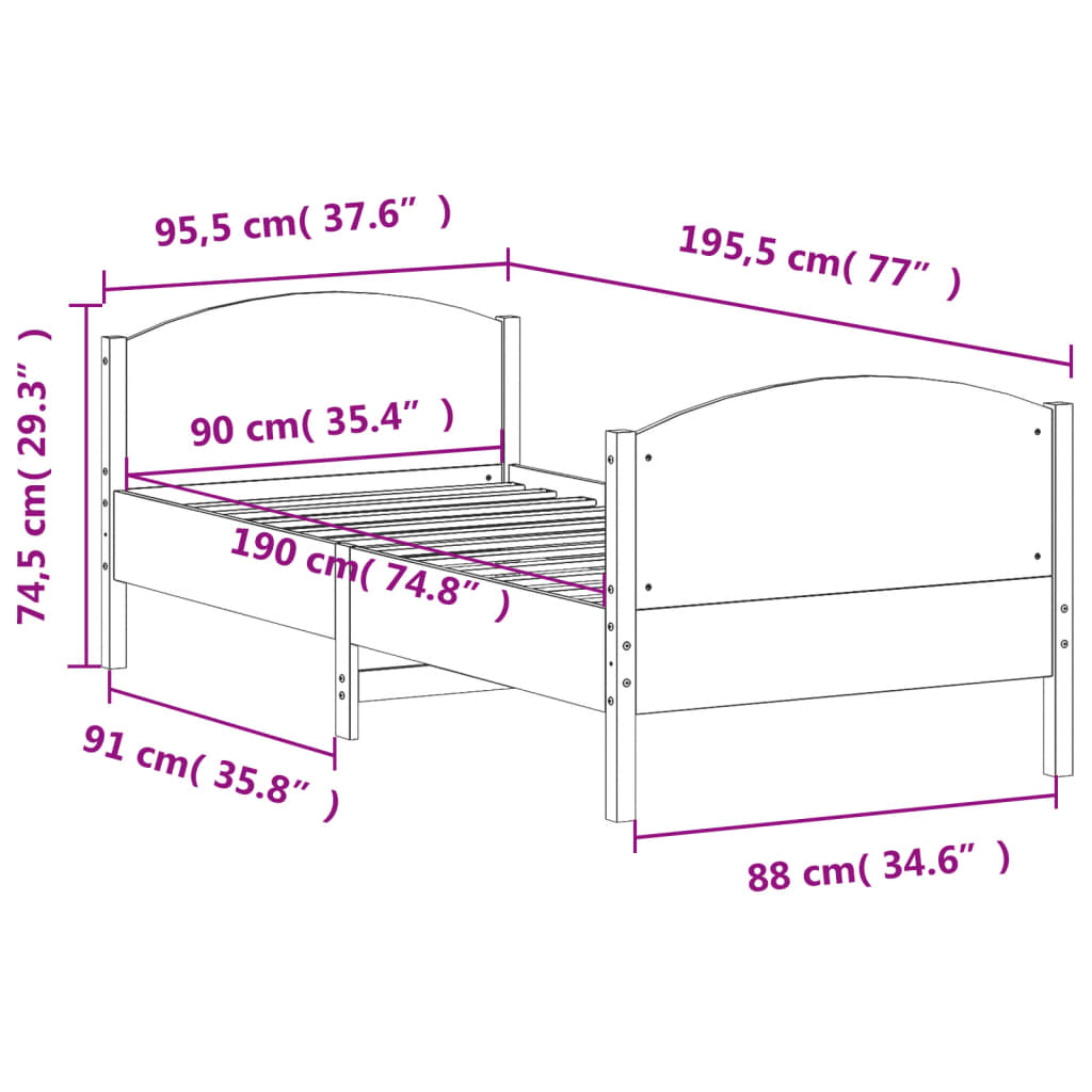 Bed Frame without Mattress 90x190 cm Solid Wood Pine