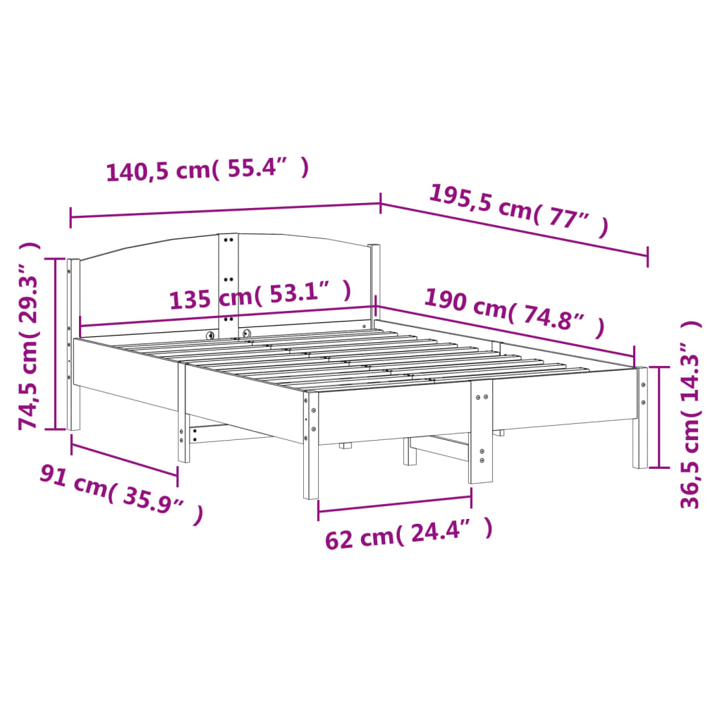 Bed Frame without Mattress 135x190 cm Solid Wood Pine