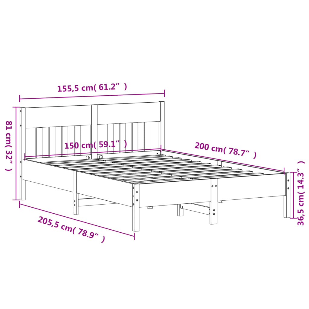 Bed Frame without Mattress 150x200 cm Solid Wood Pine