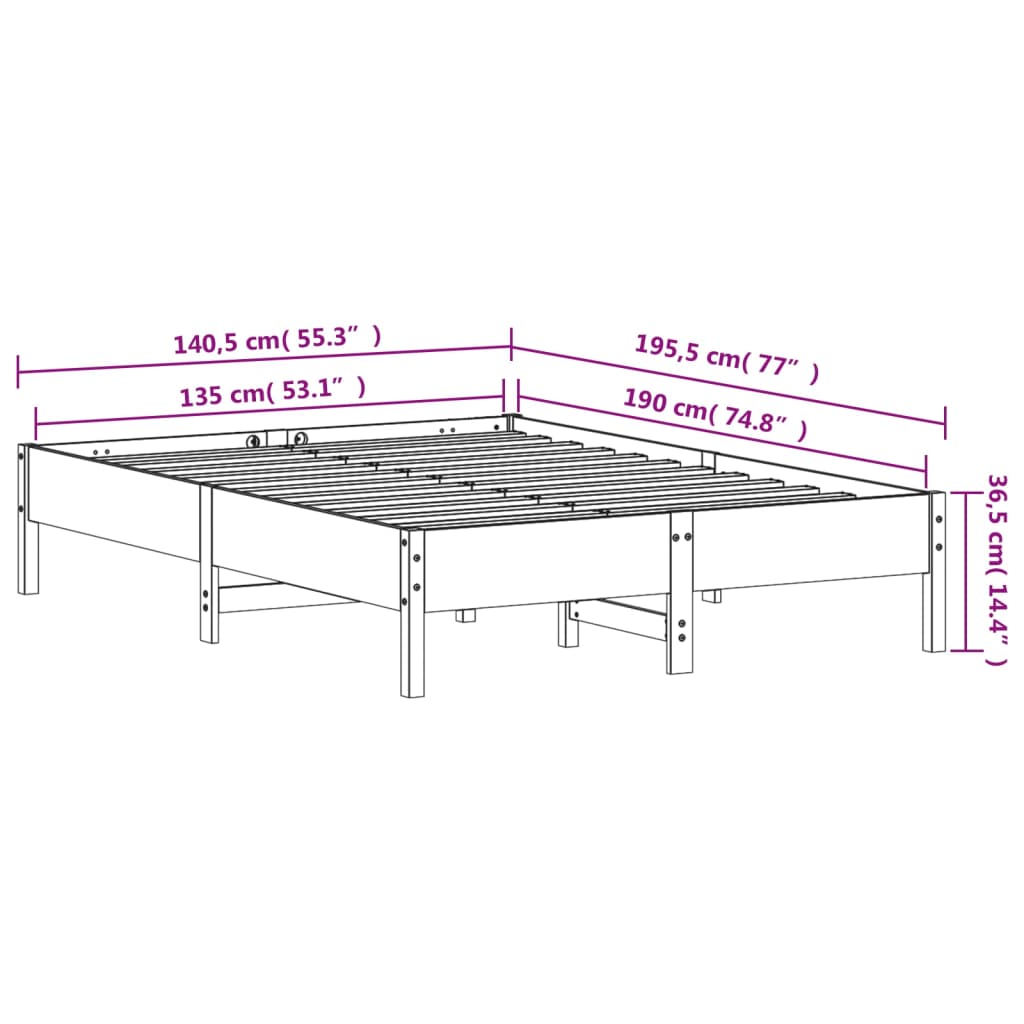 Bed Frame without Mattress 135x190 cm Solid Wood Pine