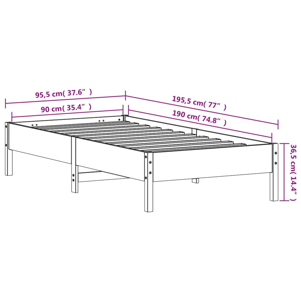 Bed Frame without Mattress 90x190 cm Solid Wood Pine