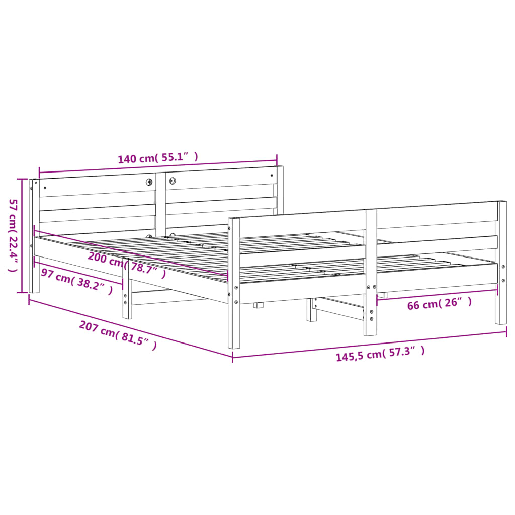 Bed Frame without Mattress White 137x187 cm Double Solid Wood Pine