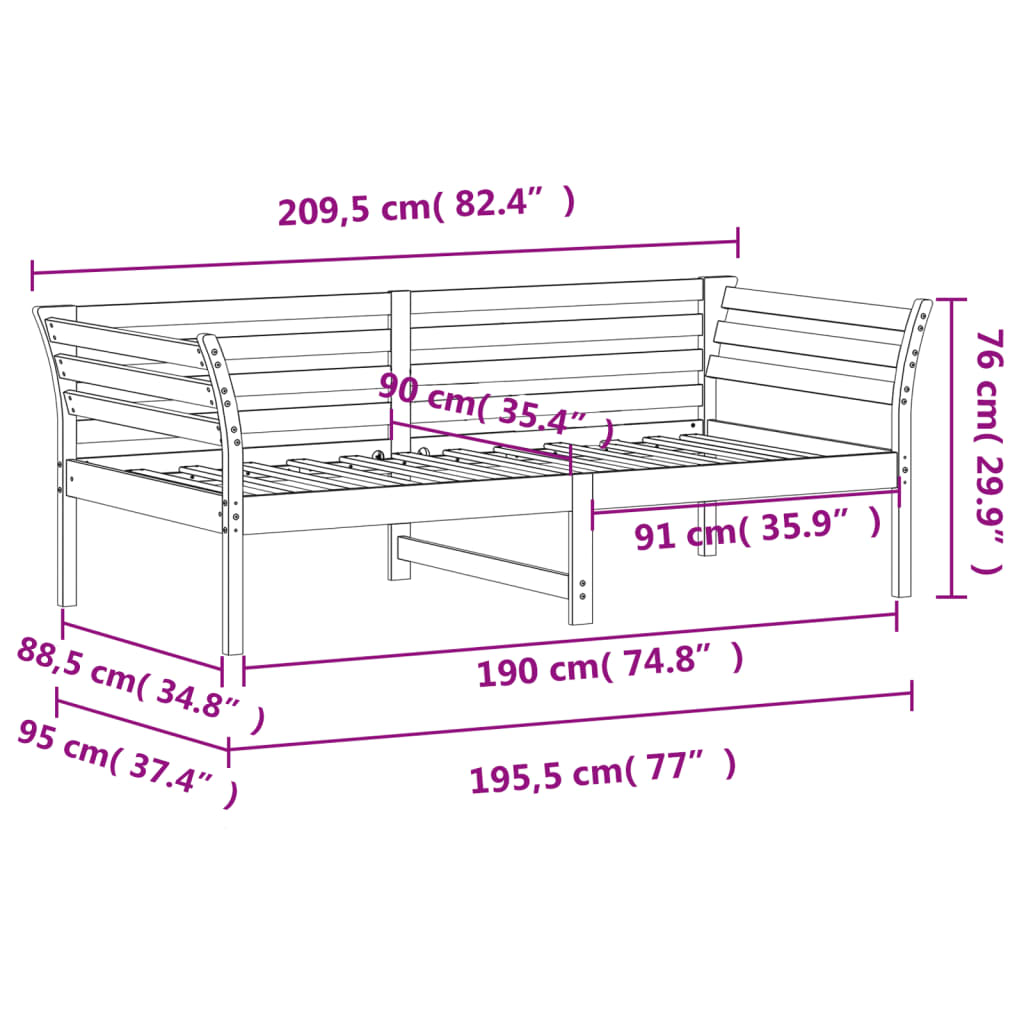 Day Bed without Mattress 90x190 cm Solid Wood Pine